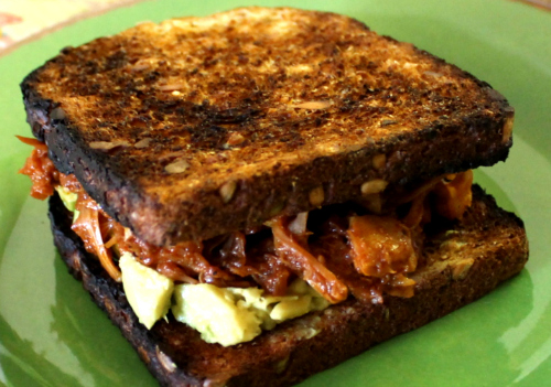 BBQ Pulled Jack Fruit Sandwich with Avocado