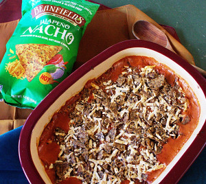 Fiesta Chick-style Casserole with @Beanfields Jalapeño Nacho Chips recipe by @jlgoesvegan | JL Fields