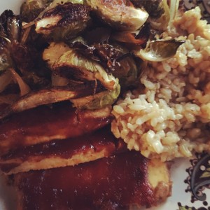 baked tofu, roasted Brussels sprouts and mushroom rice @jlgoesvegan