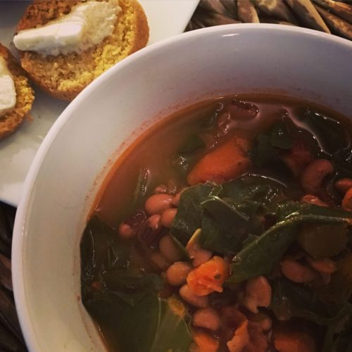 Black-Eyed Pea and Collard Green Chili by JL Fields from Vegan Pressure Cooking @jlgoesvegan