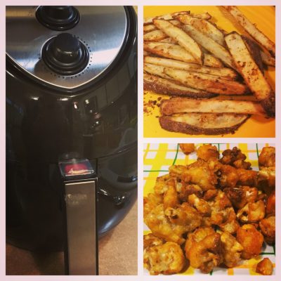 vegan air fryer | seasoned fries and buffalo cauliflower | @jlgoesvegan