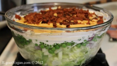 Lightlife Smart Bacon Vegan Seven Layer Salad, JL Fields, JL goes Vegan 