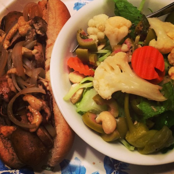 tofurky kielbasa with mushrooms and onion | JL goes Vegan