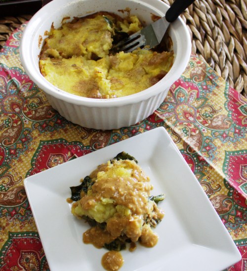 Lentil and Collard Green Shepherd's Pie with Creamy Bean Gravy by JL Fields ready to eat | @jlgoesvegan | JLgoesVegan.com