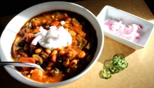 Black-Eyed Pea & Collard Green Chili The Chili and Fixins from atop- 575