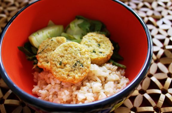 Buddha Bowl with Hilary's Eat Well Veggie Bites, bok choy and brown rice ©JL Fields @jlgoesvegan