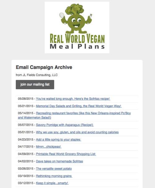 Real World Vegan Meal Plans weekly newsletter