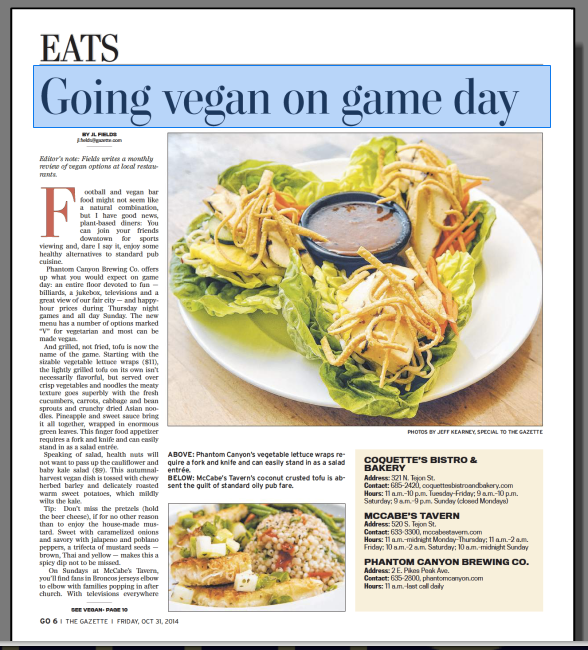 Going Vegan on Game Day | The Gazette | JL Fields